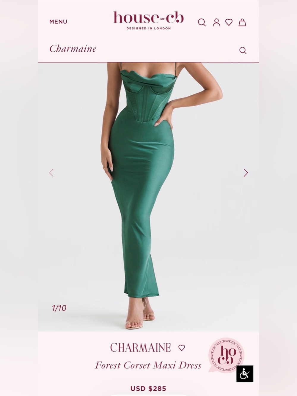 House of CB CHARMAINE Forest Corset Maxi Dress L plus cup $285 - Picture 6 of 8